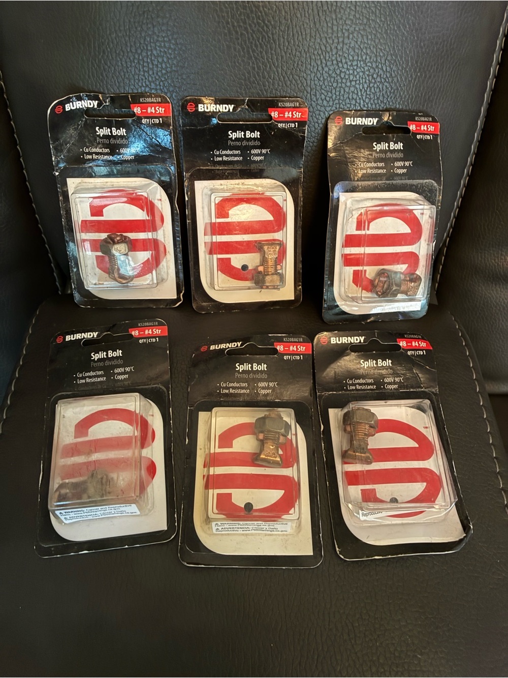 Set of 6 Burndy KS20BAG1R Split Bolt Connectors #8-#4 Str- Copper